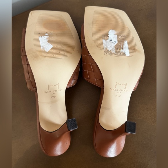 Marc Fisher Dara Caramel Brown Woven Leather Mule Heels - Picture 7 of 7
